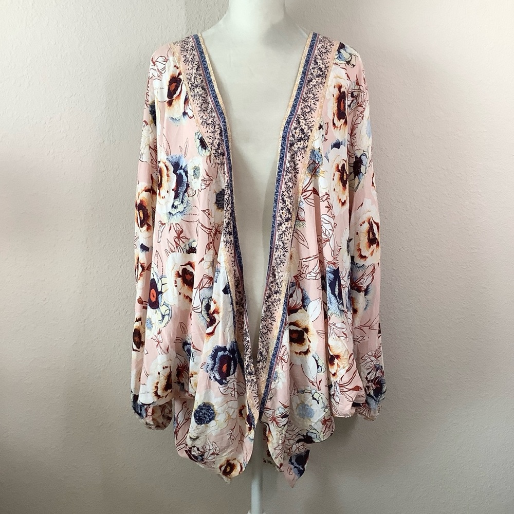Floral Kimono Cocoon Cardigan Batwing Topper S M Beach Cover-Up Boho Festival
